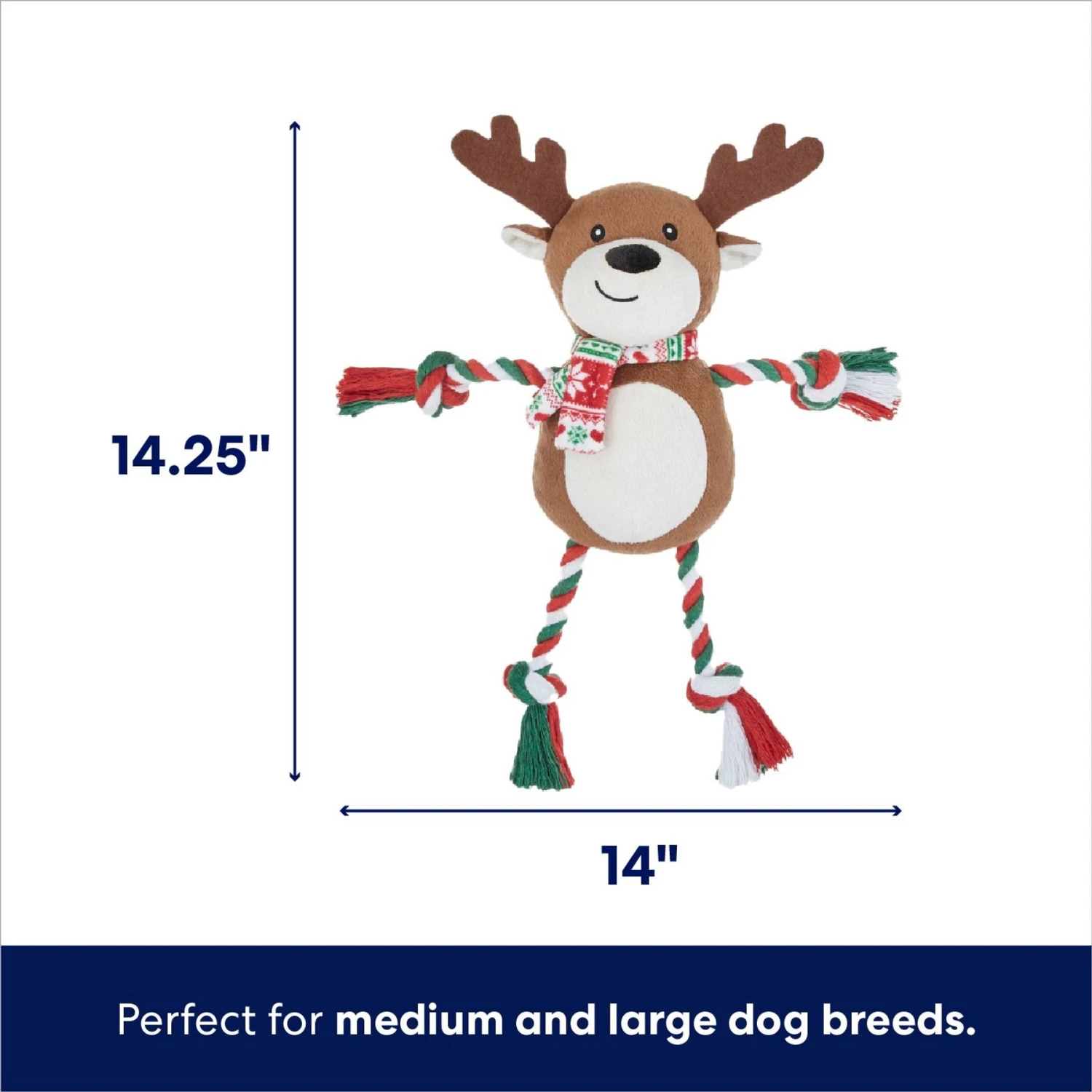 Frisco Holiday Reindeer Plush With Rope Squeaky Dog Toy 2 Frisco Holiday Reindeer Plush With Rope Squeaky Dog Toy - Image 2