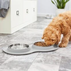 Frisco Double Stainless Steel Pet Bowl With Silicone Mat -Frisco 215986 PT7. AC SS1800 V1605660717