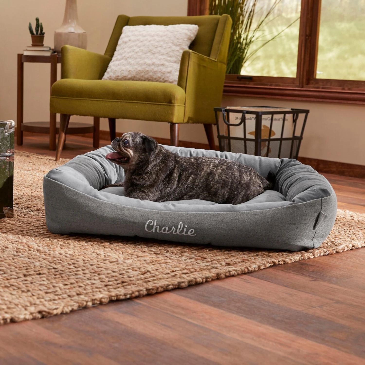 Frisco Rectangular Personalized Bolster Dog Bed W/Removable Cover 1 Frisco Rectangular Personalized Bolster Dog Bed W/Removable Cover
