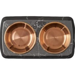 Frisco Copper Stainless Steel Double Dog & Cat Bowls With Black Marble Stand -Frisco 253058 PT4. AC SS1800 V1616595761