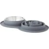 Frisco Silicone Stainless Steel Double Diner Slow Feeder Dog & Cat Bowl, Grey, 3 Cup