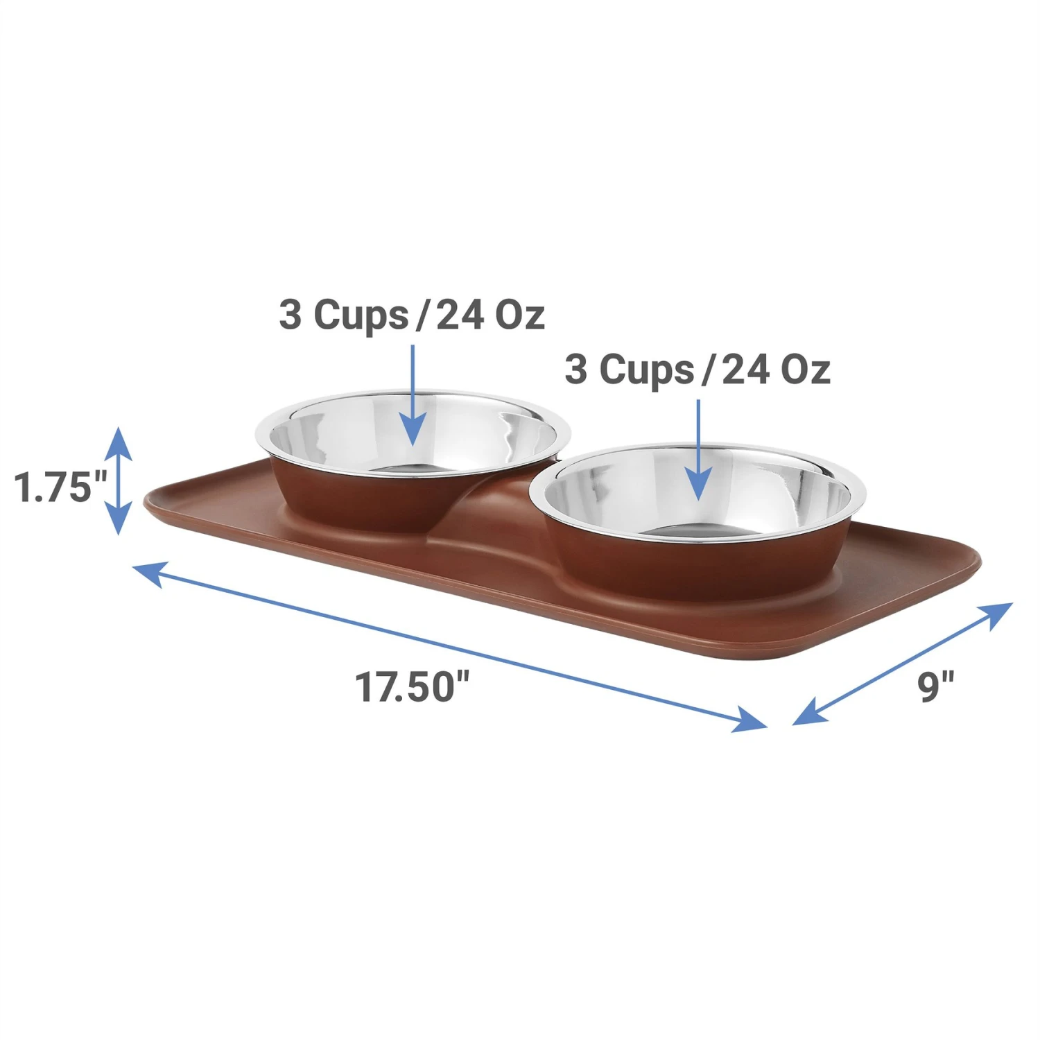 Frisco Silicone Stainless Steel Double Diner Dog & Cat Bowl, Brown 2 Frisco Silicone Stainless Steel Double Diner Dog & Cat Bowl, Brown - Image 2