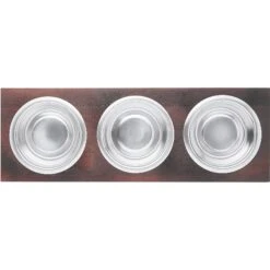 Frisco Multi Pet Feeding 3-Bowls Wood Stainless Steel Dog & Cat Bowl, Dark Wooden -Frisco 277571 PT4. AC SS1800 V1627935311