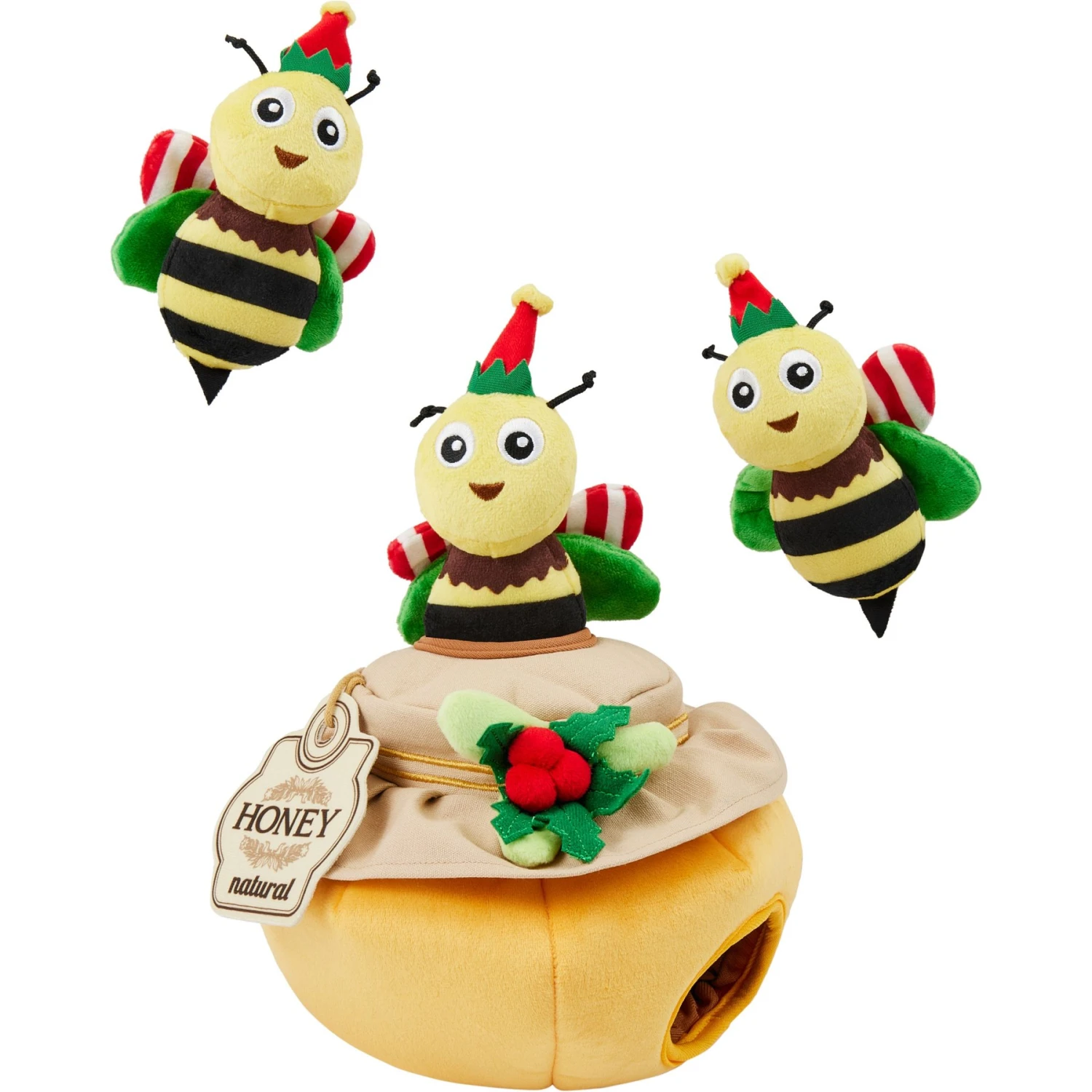 Frisco Holiday Bee Merry Hide & Seek Puzzle Plush Squeaky Dog Toy 1 Frisco Holiday Bee Merry Hide & Seek Puzzle Plush Squeaky Dog Toy