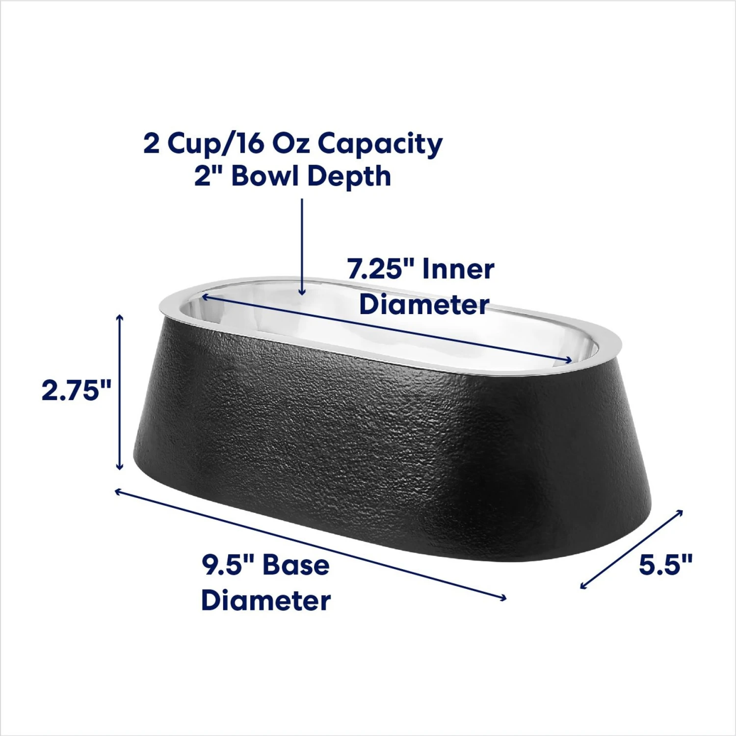 Frisco Long Eared Breed Stainless Steel Dog Bowl, Black, 2 Cup 2 Frisco Long Eared Breed Stainless Steel Dog Bowl, Black, 2 Cup - Image 2