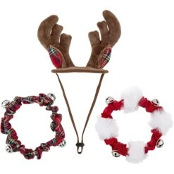 Frisco Jingle Bells Dog & Cat Holiday Collar With Bells, 1 Count & Frisco Holiday Antler Headband & Bell Collar Dog & Cat Costume